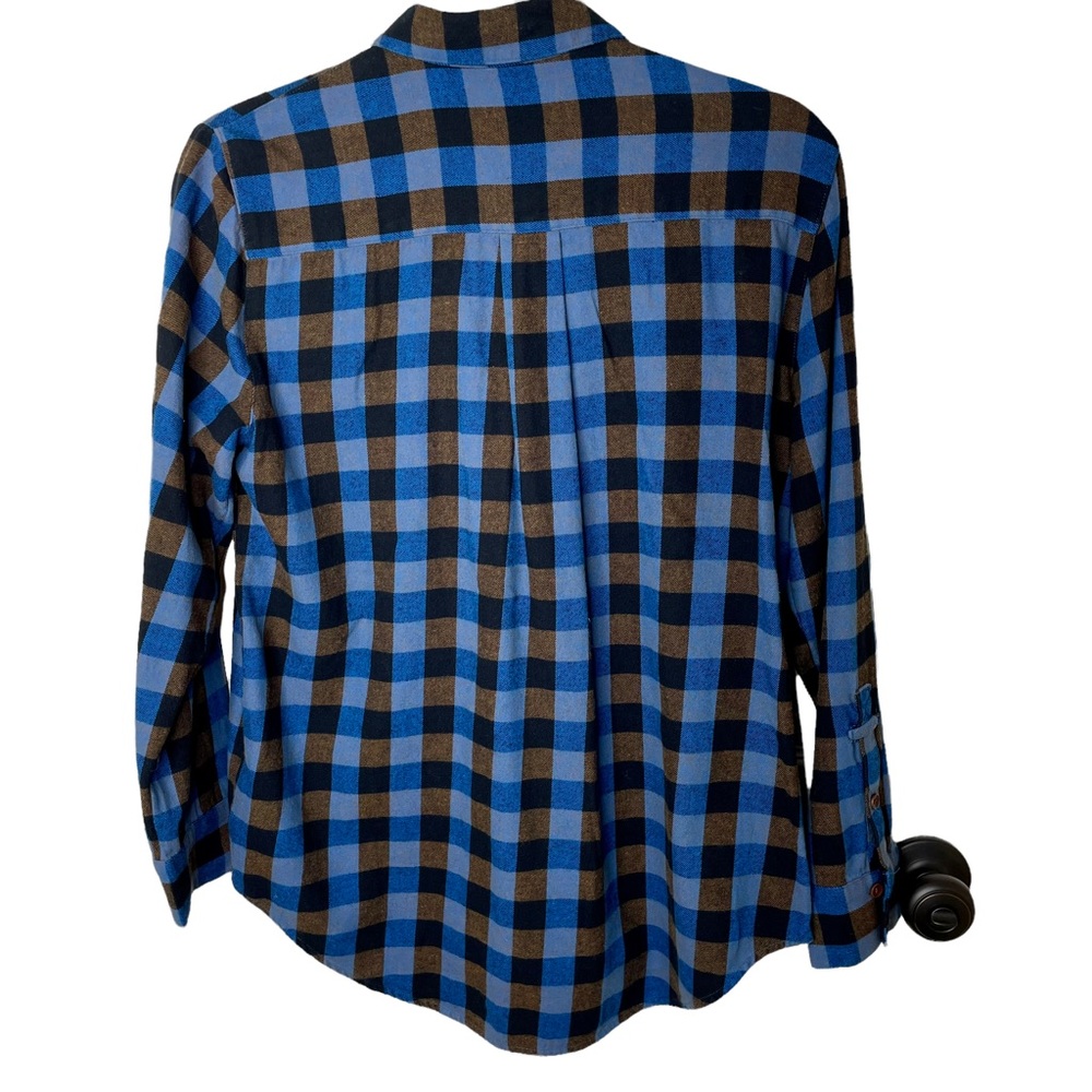 Madewell Brown Blue Buffalo Check Drop Shoulder Flannel Popover Shirt S - Picture 3 of 4
